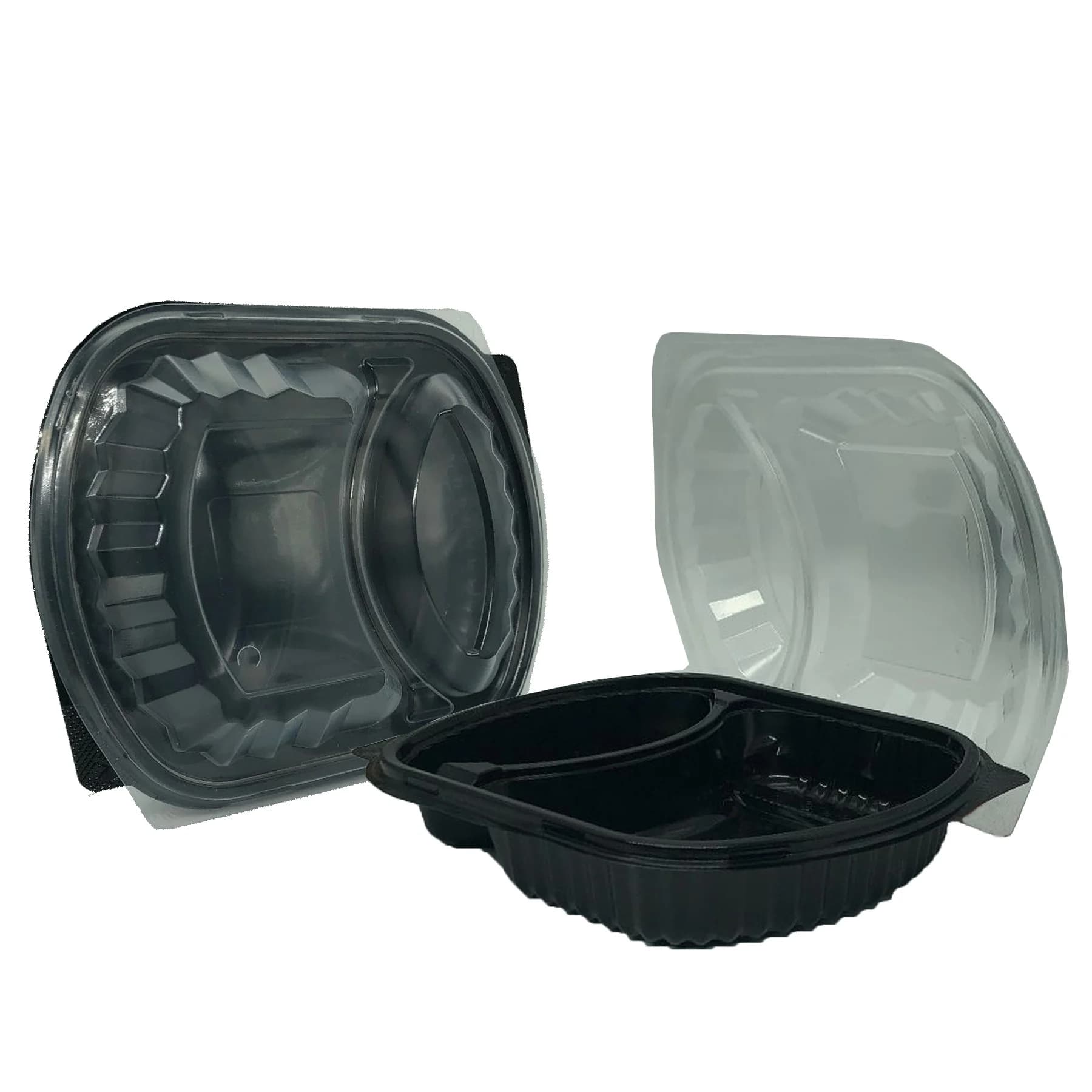 PP Black 2 Compartment Meal Box With Lids