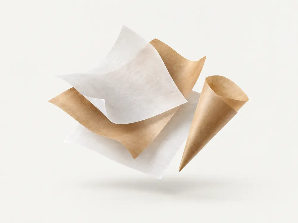 White and brown greaseproof paper sheets