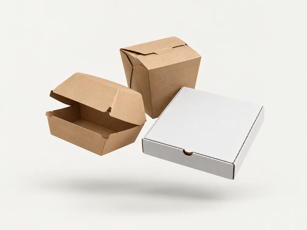 Kraft burger box, noodle box and white pizza box