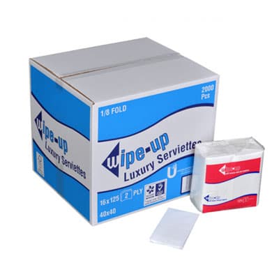 Wipe-Up Fold 2Ply White Serviettes Luxury (1/8 Fold)
