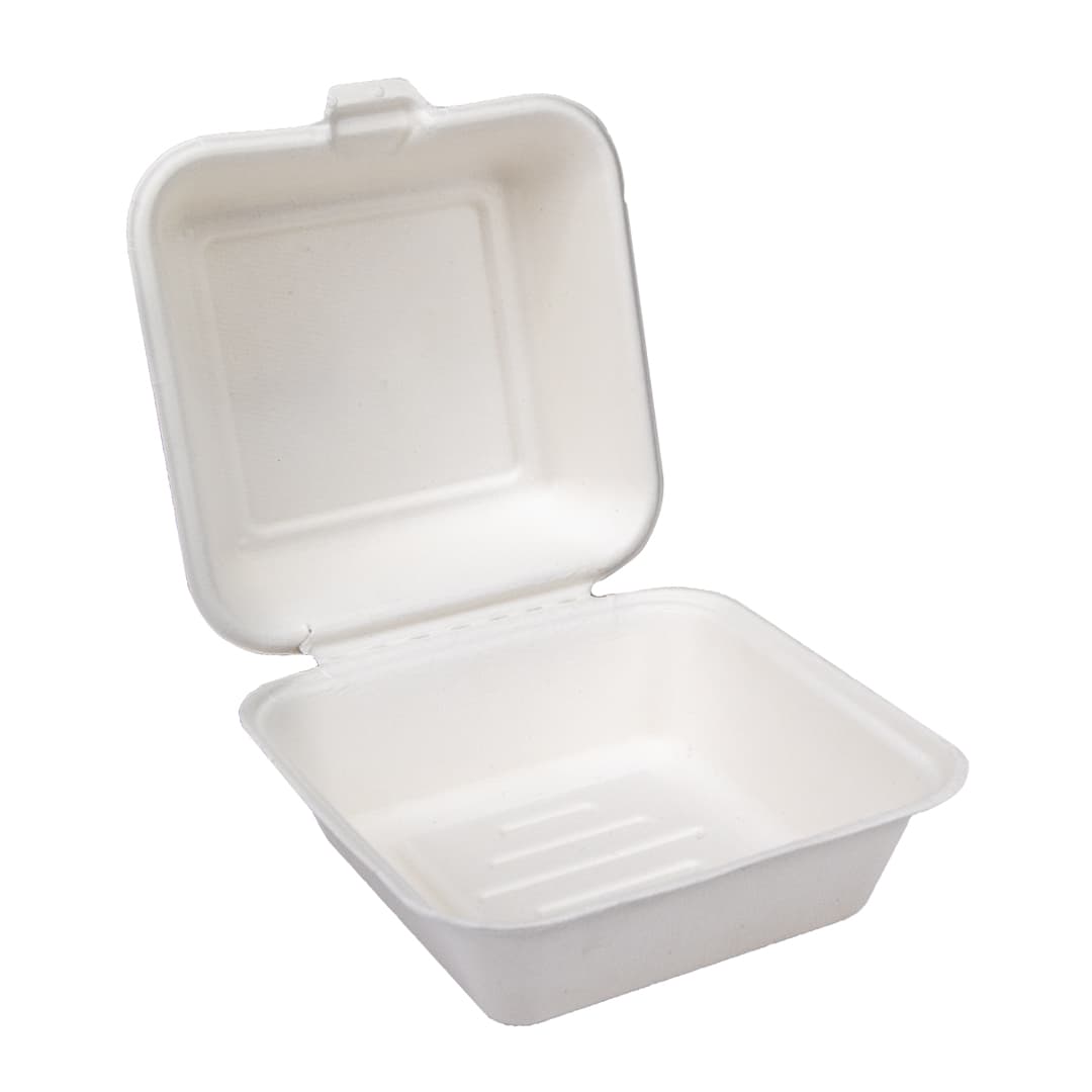 Bagasse BHB6 White Clamshell Burger Box (N6)